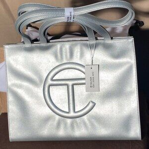 Authentic Silver Medium Telfar Shopping Bag